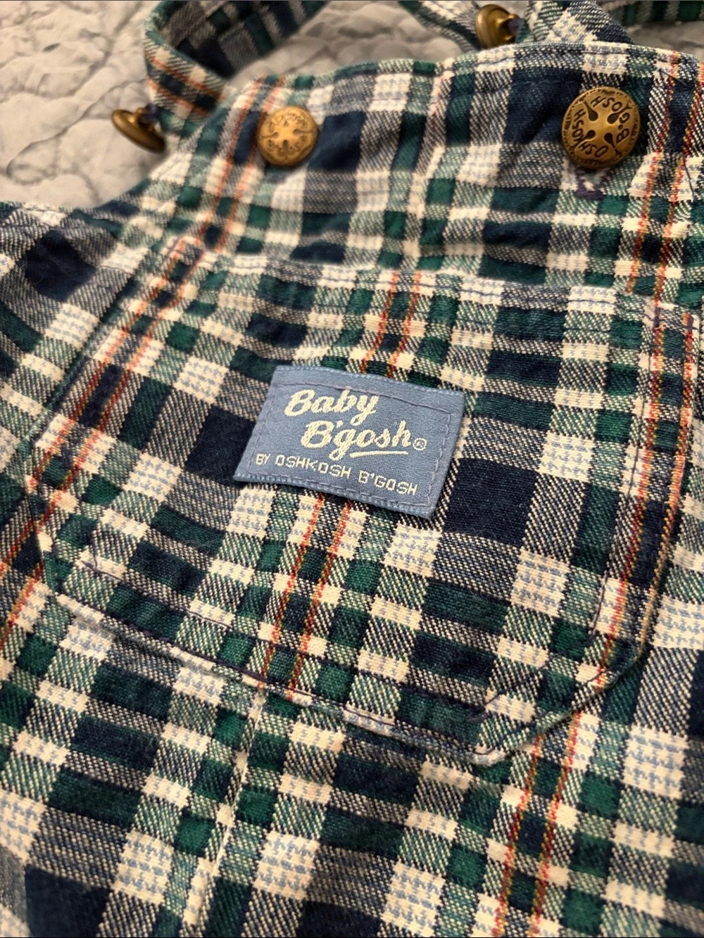 Vintage OshKosh B'gosh Green & Navy Plaid Toddler Overalls